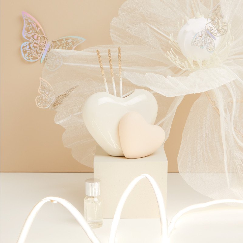 Diffusore Doppio Cuore Bianco E Tortora - 25133/botanica