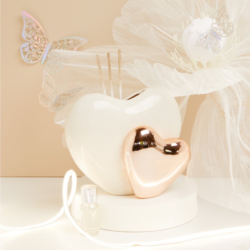 Diffusore Doppio Cuore Bianco E Oro Rosa - 25134