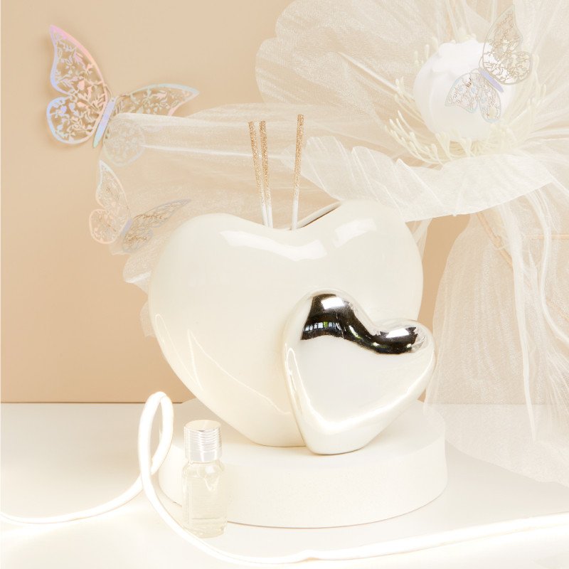 Diffusore Doppio Cuore Bianco E Silver - 25135