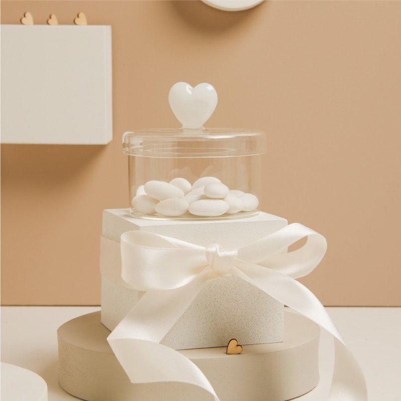 Scatolina In Vetro Con Cuore Bianco - 25191/botanica