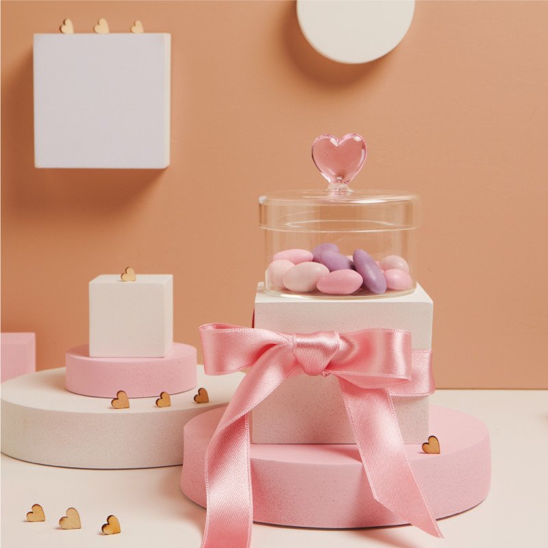 Scatolina In Vetro Con Cuore Rosa - 25192/botanica