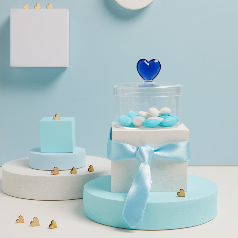 Scatolina In Vetro Con Cuore Blu - 25193/botanica