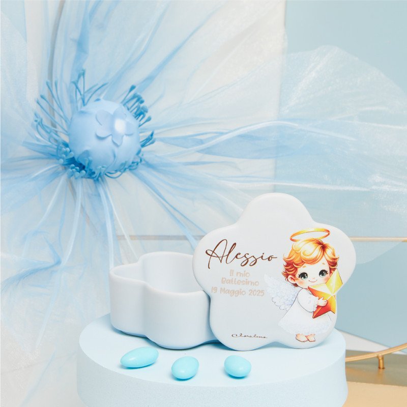 Scatolina Azzurra Angioletto Con Candela - 25361/botanica