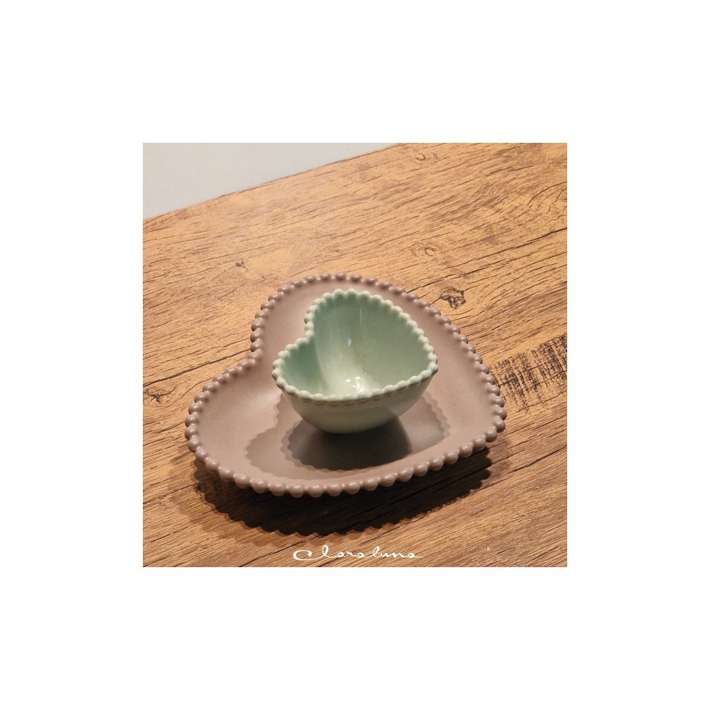 Set 2 piattini cuore piccolo verde e grande tortora - bis11