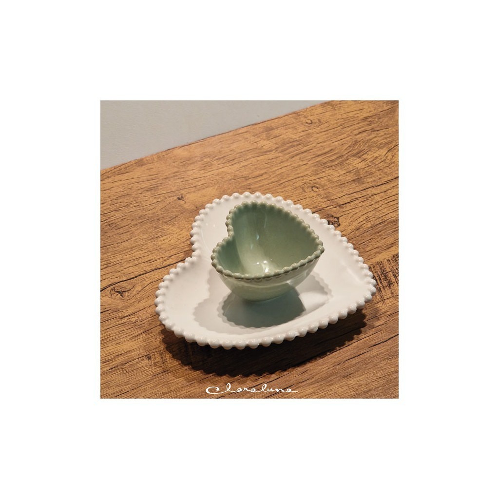 Set 2 piattini cuore piccolo verde e grande bianco - bis12