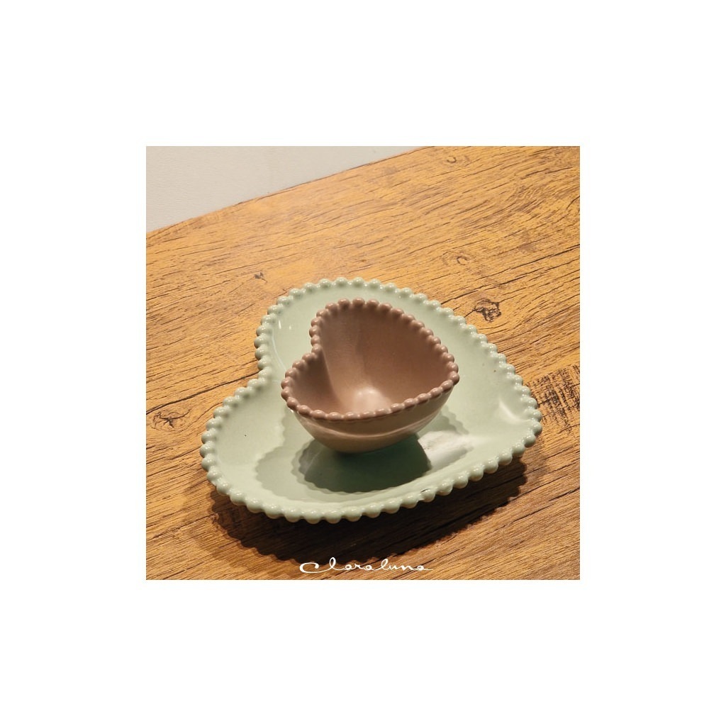 Set 2 piattini cuore piccolo tortora e grande verde - bis14