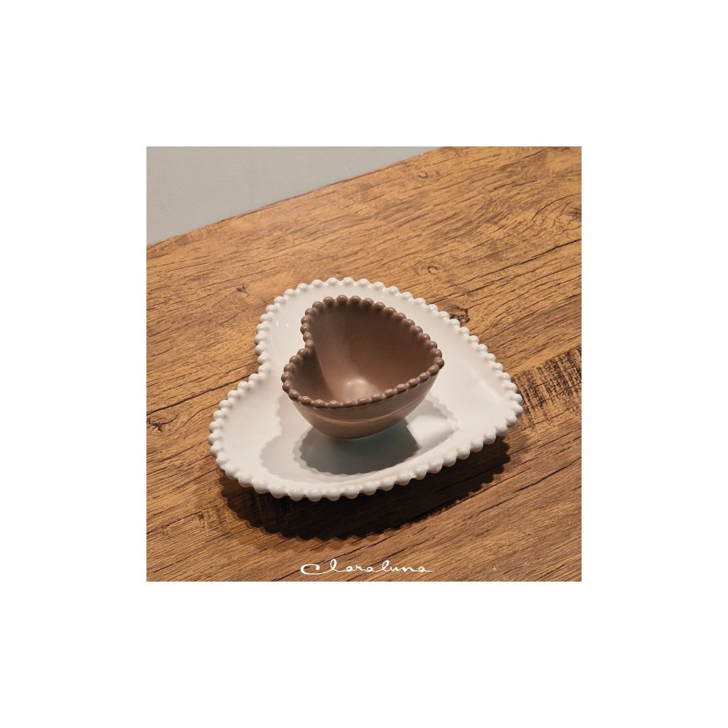 Set 2 piattini cuore piccolo tortora e grande bianco - bis15