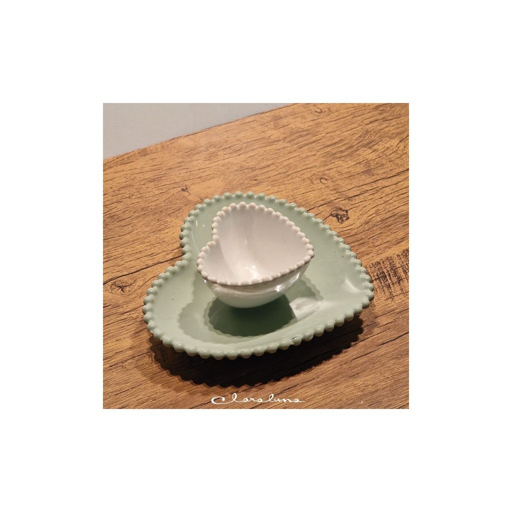 Set 2 piattini cuore piccolo bianco e grande verde - bis17