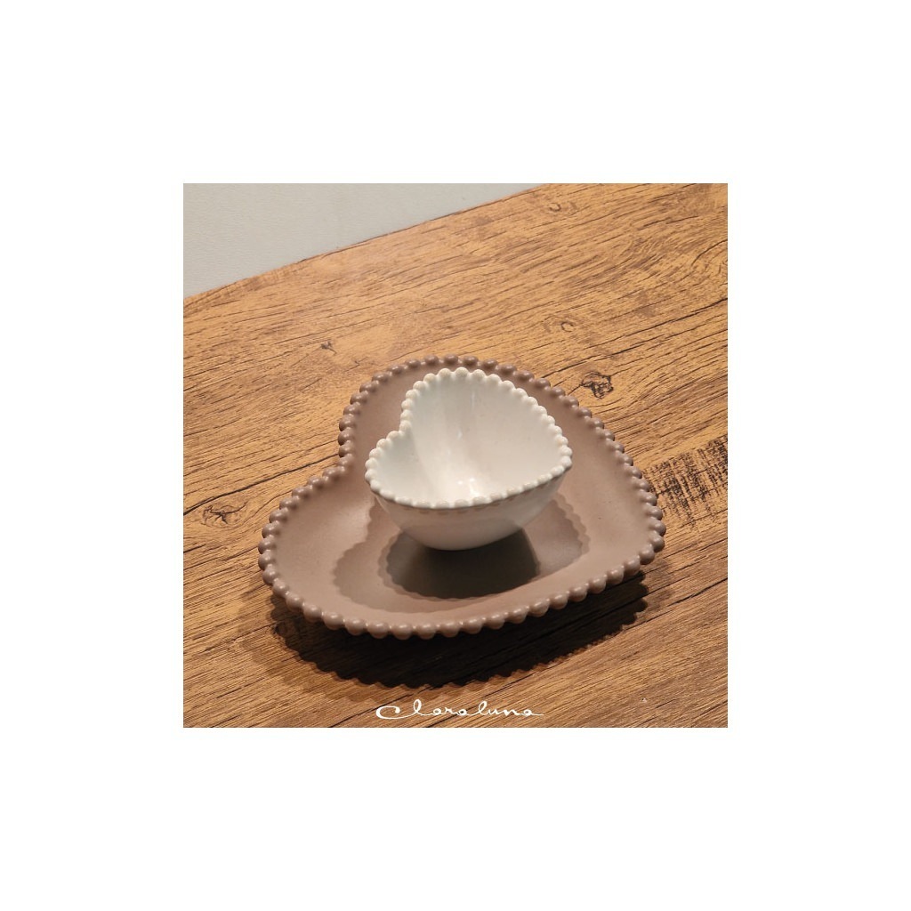 Set 2 piattini cuore piccolo bianco e grande tortora - bis18