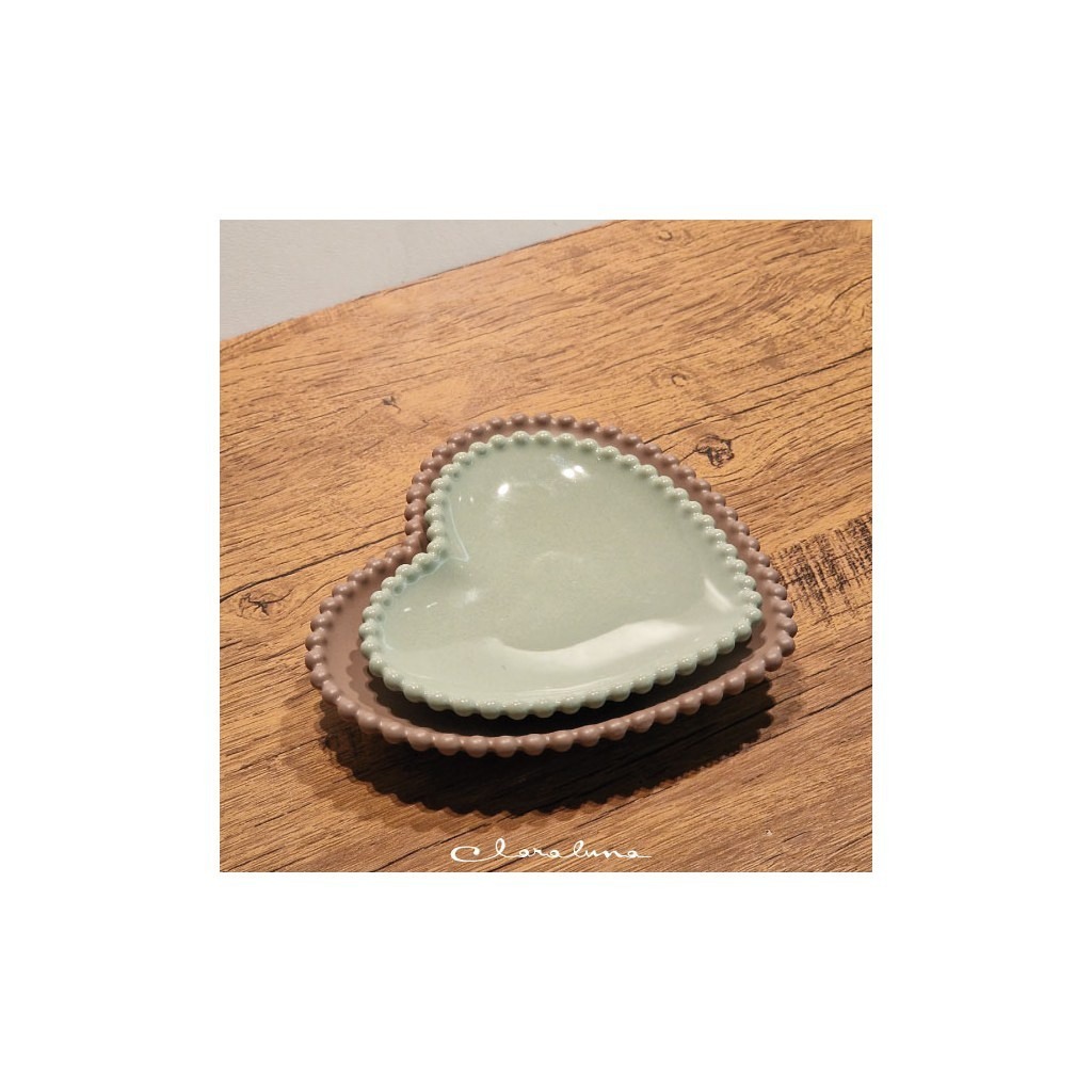 Set 2 piattini cuore medio verde e grande tortora - bis20