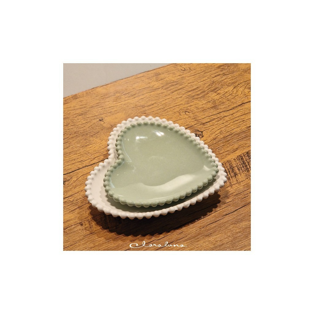 Set 2 piattini cuore medio verde e grande bianco - bis21