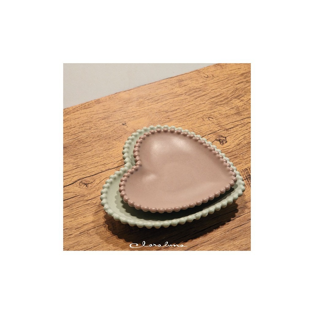 Set 2 piattini cuore medio tortora e grande verde - bis23