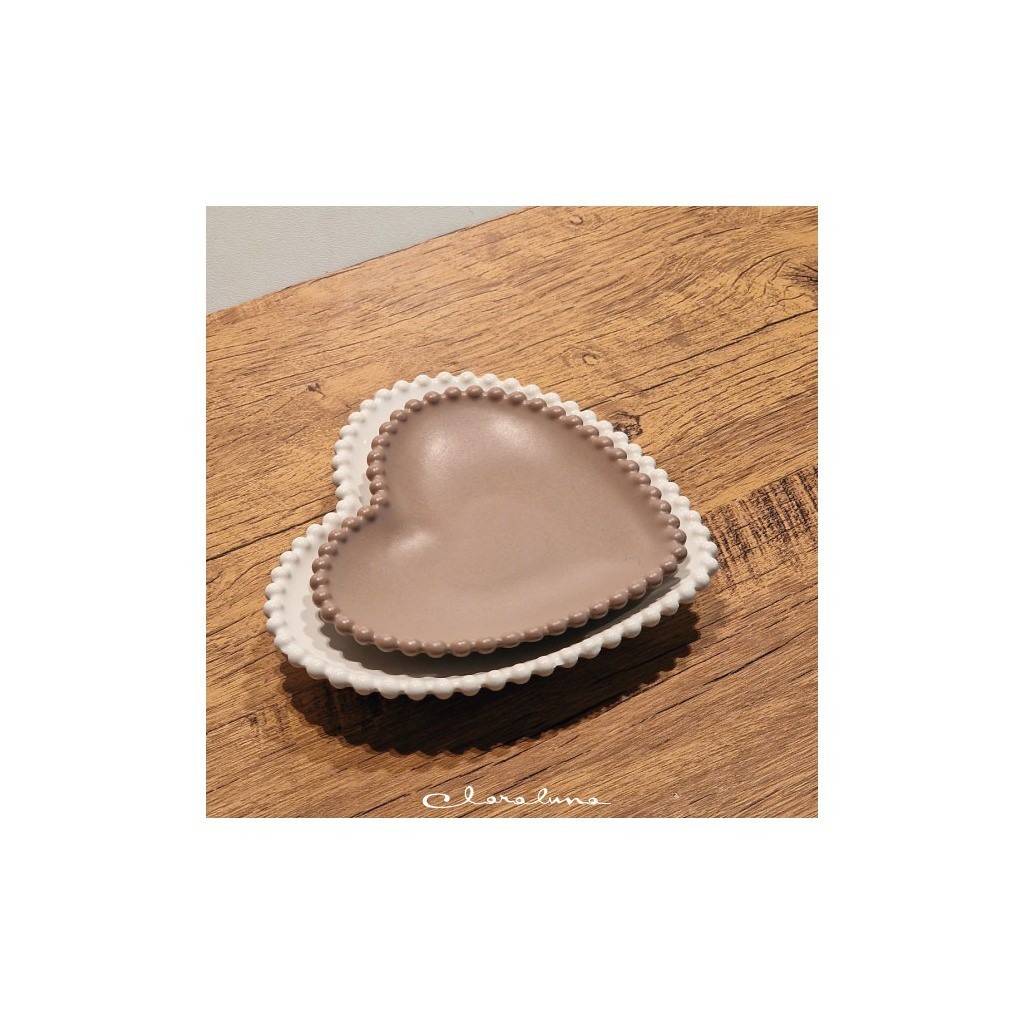 Set 2 piattini cuore medio tortora e grande bianco - bis24