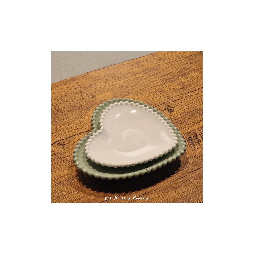 Set 2 piattini cuore medio bianco e grande verde - bis26