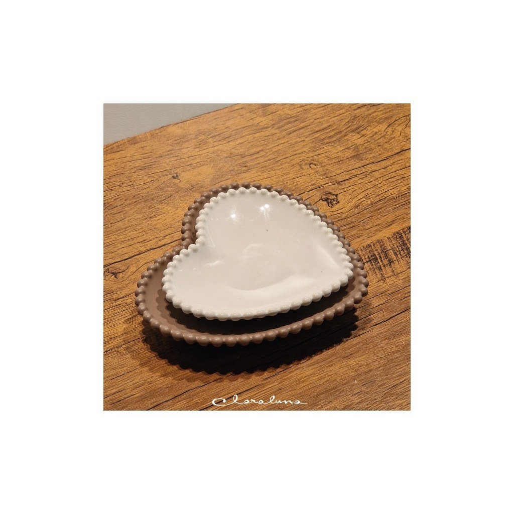 Set 2 piattini cuore medio bianco e grande tortora - bis27