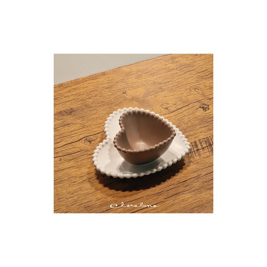 Set 2 piattini cuore piccolo tortora e medio bianco - bis6