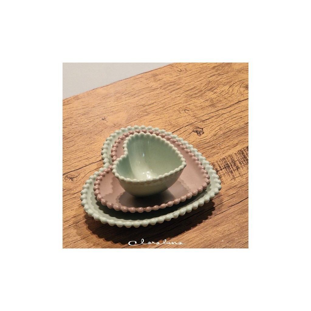 Set 3 piattini cuore piccolo verde, medio tortora e grande verde. - tris3