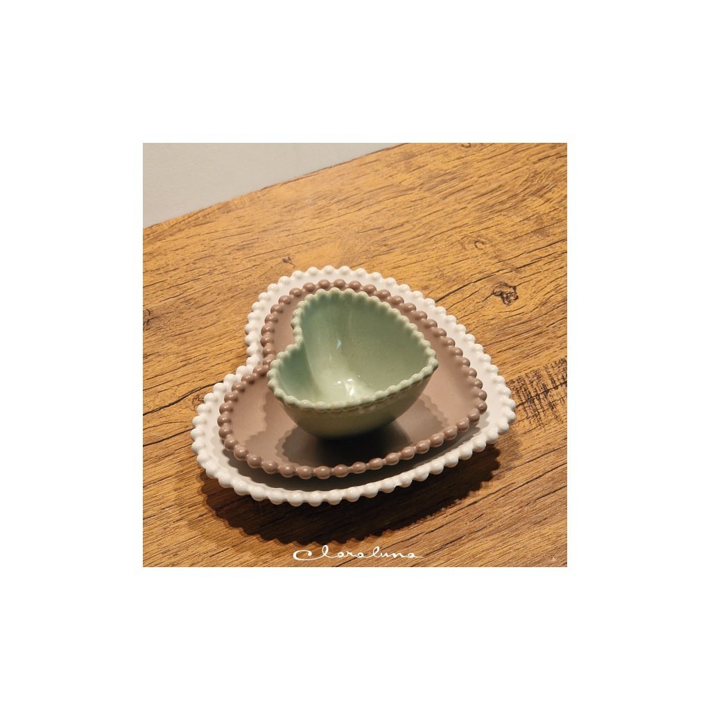 Set 3 piattini cuore piccolo verde, medio tortora e grande bianco. - tris4