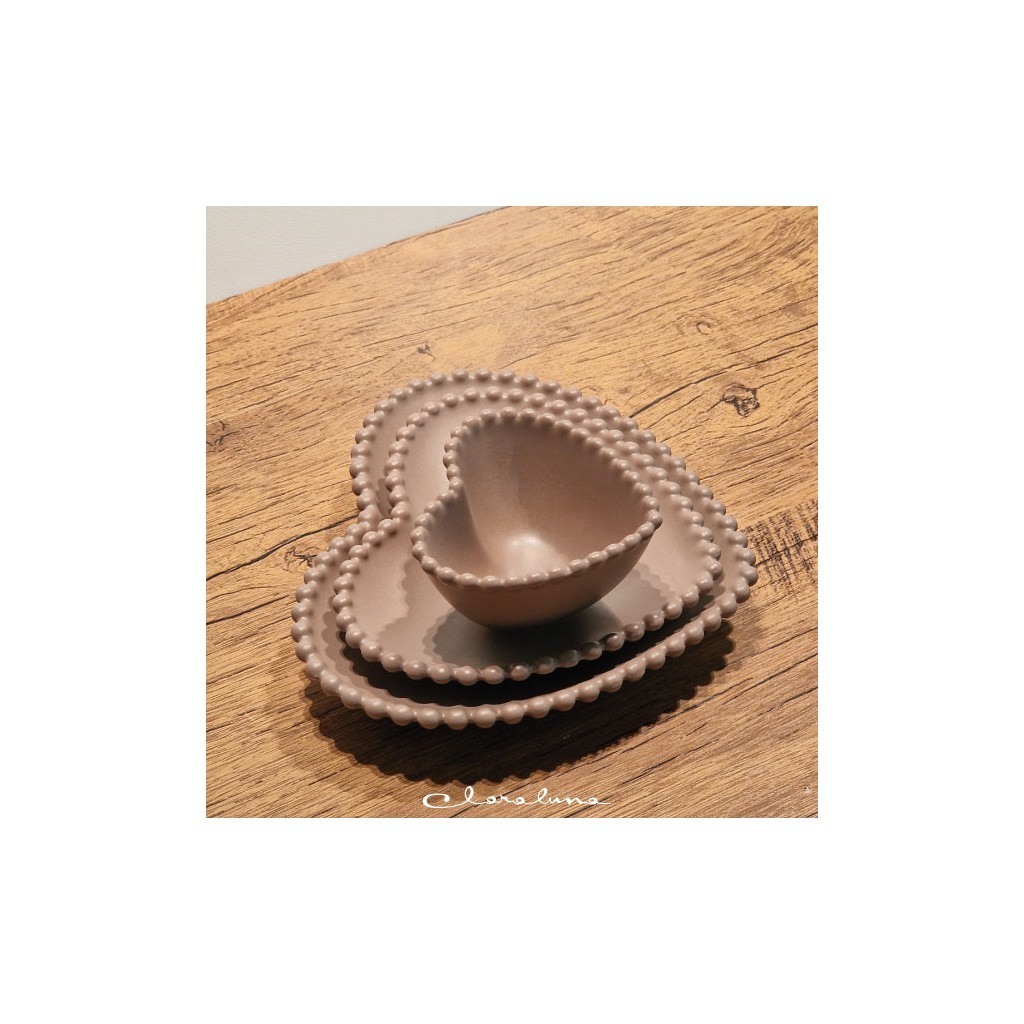 Set 3 piattini cuore piccolo tortora, medio tortora e grande tortora. - tris8