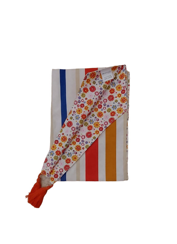 Striscia a punte 1 lato righe 1 lato fiorellini e nappe arancio - 45x140 - 10052