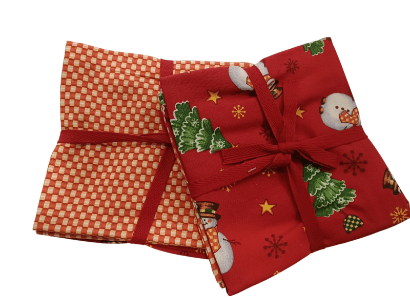 Set 2 Strofinacci 1 Frosty 1  Quadretti Con Fiocco Rosso 50x70 - 10337