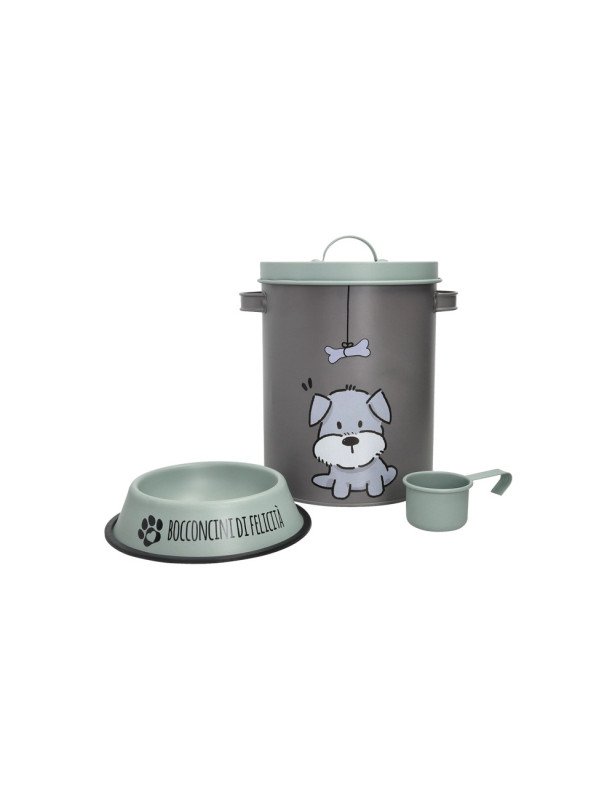 Contenitore pet grigio c/ciotola e misurino carta da zucchero metal - 50122