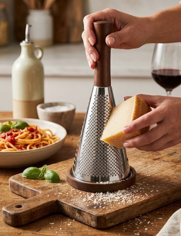 Grattugia tipi' acciaio con manico e base acacia - 50203