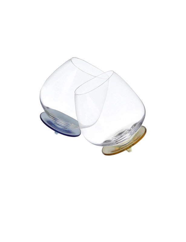 Bicchiere basculante giallo blu set 2 pz vetro borosilicato - 50240