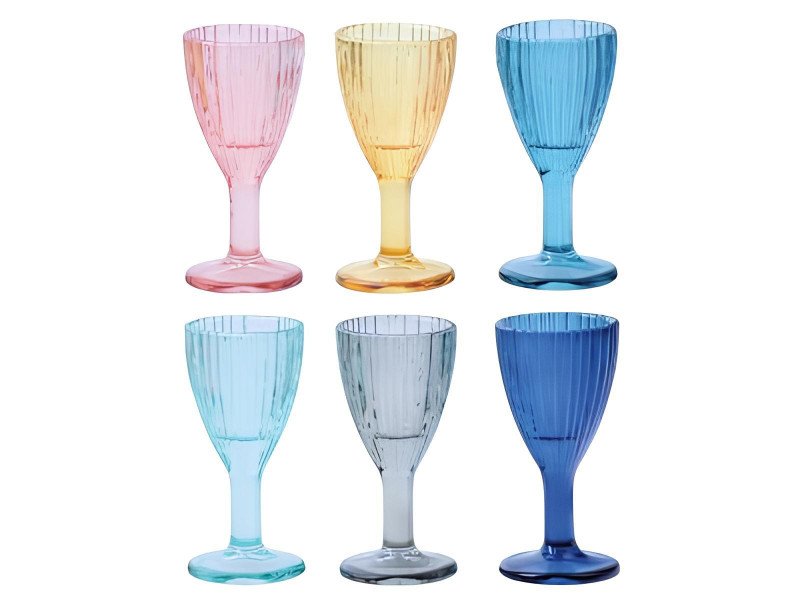 Liquorino calice shot plisse' set 6 pz colori assortiti vetro - 51079