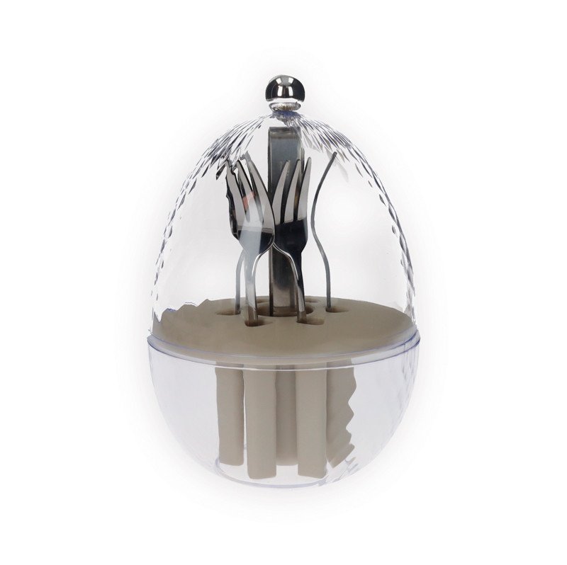 Mini ovetto portaforchettine 6  forchettine e pinza inox - 51315