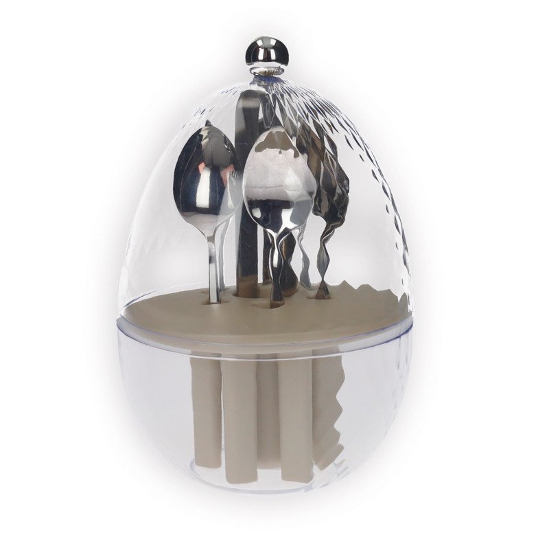 Mini ovetto portacucchiaini  6  cucchiaini e pinza inox - 51316