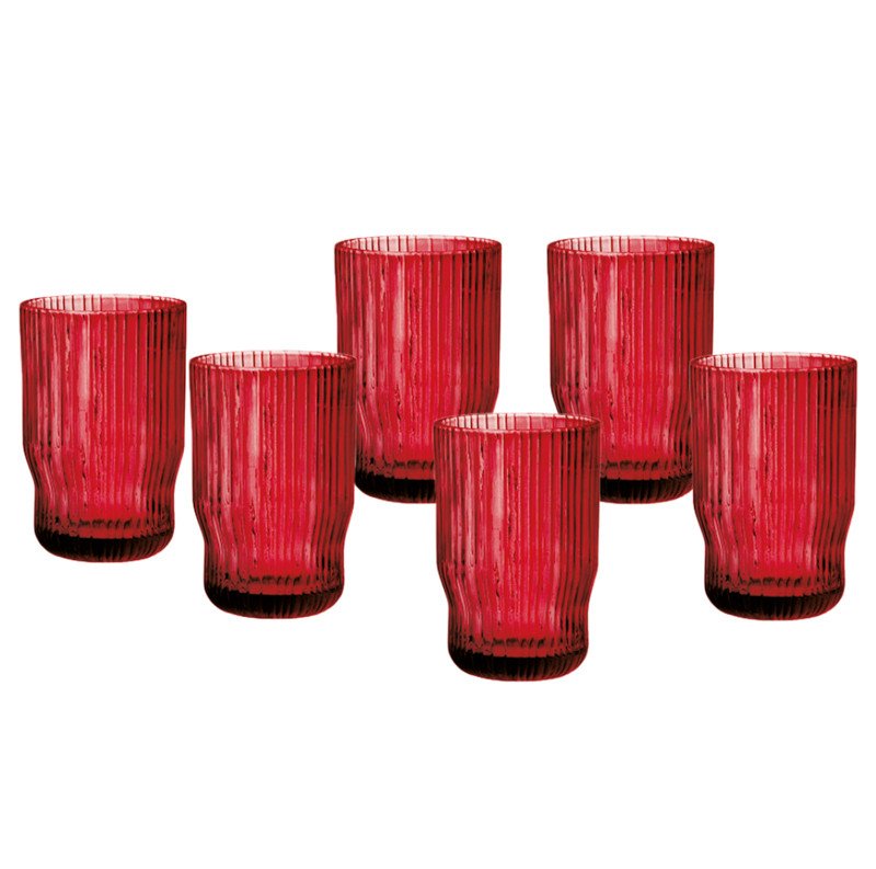 Bicchiere plisse rosso set 6 pezzi vetro - 51531