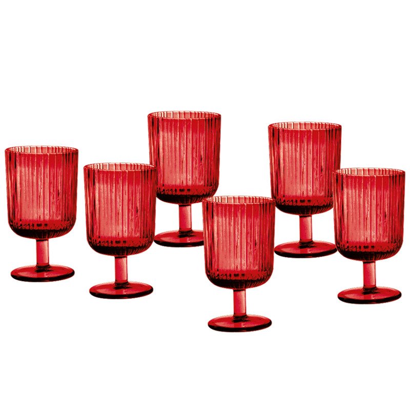 Calice plisse rosso set 6 pezzi vetro - 51532