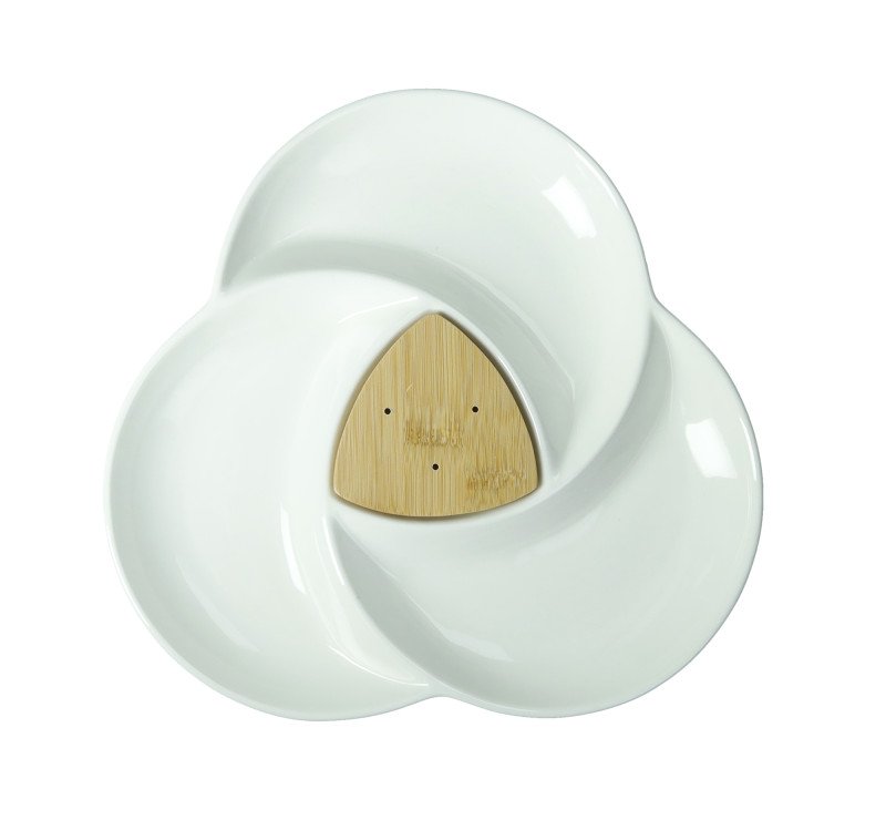 ANTIPASTIERA SPICCHIO DI LUNA PORCELLANA E BAMBOO CON 3 FORCHETTINE  INOX - 51674 ANTIPASTIERA SPICCHIO DI LUNA PORCELLANA E BAMBOO CON 3 FORCHETTINE  INOX - 51674