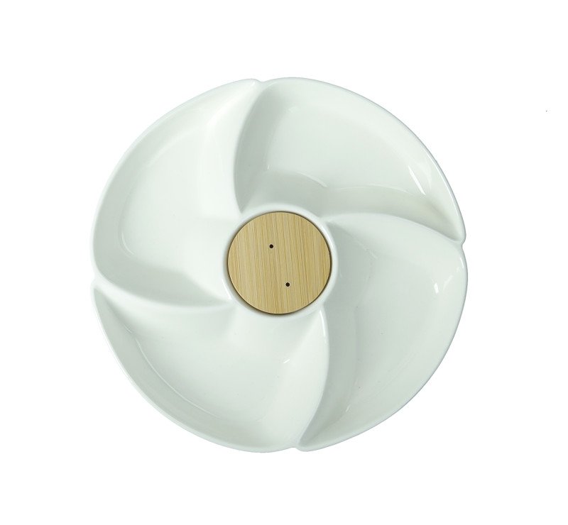 ANTIPASTIERA RONDO PORCELLANA E  BAMBOO CON 2 FORCHETTINE INOX - 51675 ANTIPASTIERA RONDO PORCELLANA E  BAMBOO CON 2 FORCHETTINE INOX - 51675