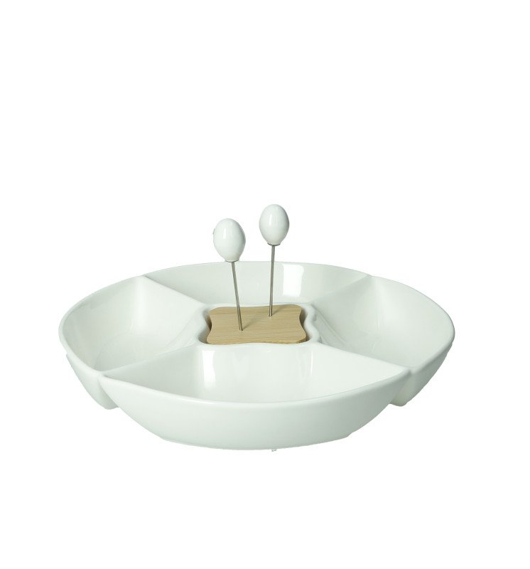 ANTIPASTIERA CLASSIC PORCELLANA E BAMBOO CON 2 FORCHETTINE  INOX - 51676 ANTIPASTIERA CLASSIC PORCELLANA E BAMBOO CON 2 FORCHETTINE  INOX - 51676
