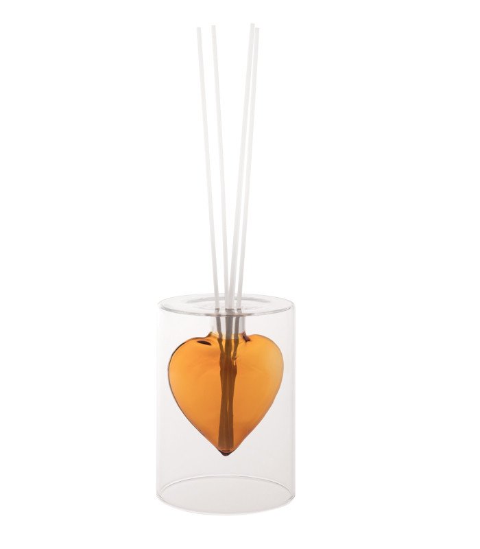 Diffusore di fragranza cuore ambra vetro con bastoncini - 51710 Diffusore di fragranza cuore ambra vetro con bastoncini - 51710
