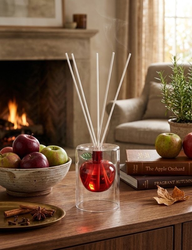 Diffusore di fragranza mela rosso vetro con bastoncini fiber wood - 51823