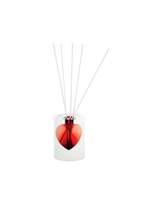Diffusore di fragranza cuore rosso vetro con bastoncini fiber wood - 51824