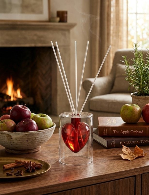 Diffusore di fragranza cuore rosso vetro con bastoncini fiber wood - 51824