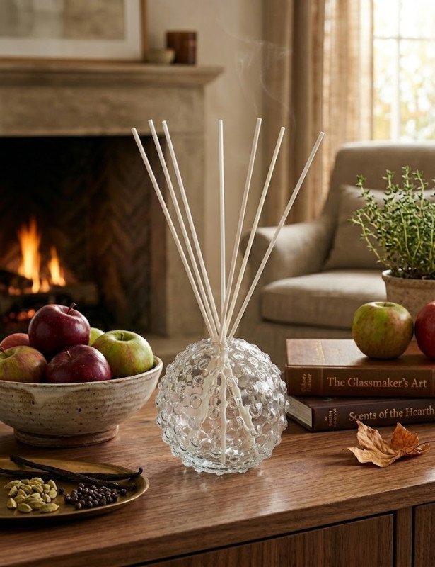 Diffusore di fragranza palla trasparente vetro con bastoncini fiber wood - 51825