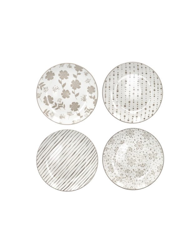 Piattino tortora loto set 4 pz decori assortiti porcellana - 51960