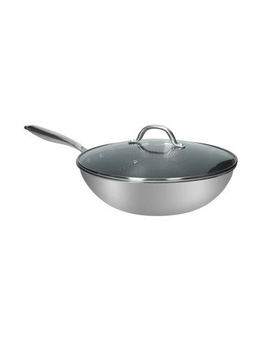 WOK  INOX ALLUMINIO E RIVESTIMENTO CERAMICA CON COPERCHIO VETRO - 52070 WOK  INOX ALLUMINIO E RIVESTIMENTO CERAMICA CON COPERCHIO VETRO - 52070