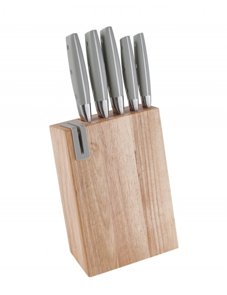 Ceppo natural legno con affila colt con 5 coltelli inox - 52132