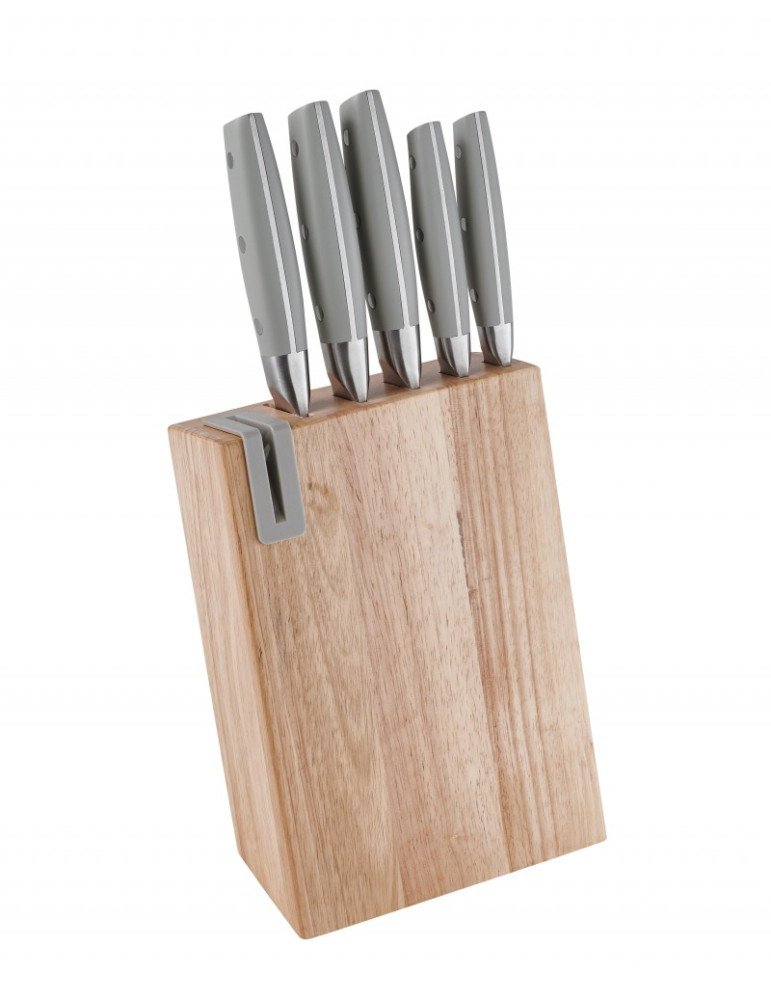 Ceppo natural legno con affila colt con 5 coltelli inox - 52132
