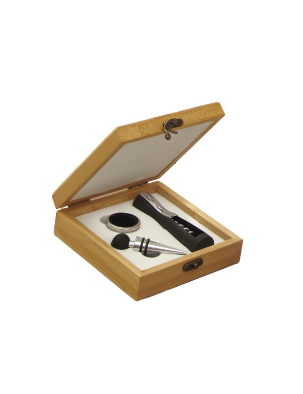 SET DEGUSTAZIONE VINO 3 PZ CON COFANETTO BAMBOO - 52918