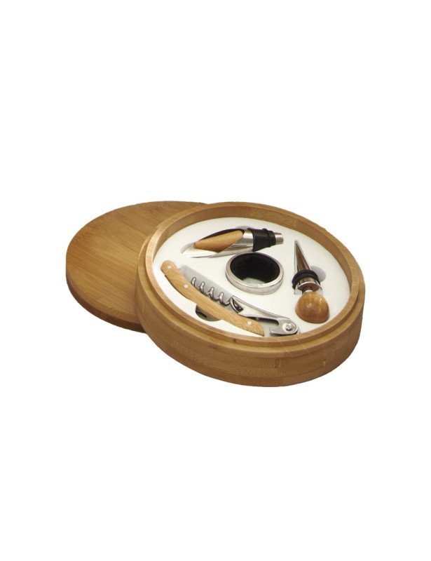 SET DEGUSTAZIONE VINO 4 PZ CON COFANETTO BAMBOO - 52919