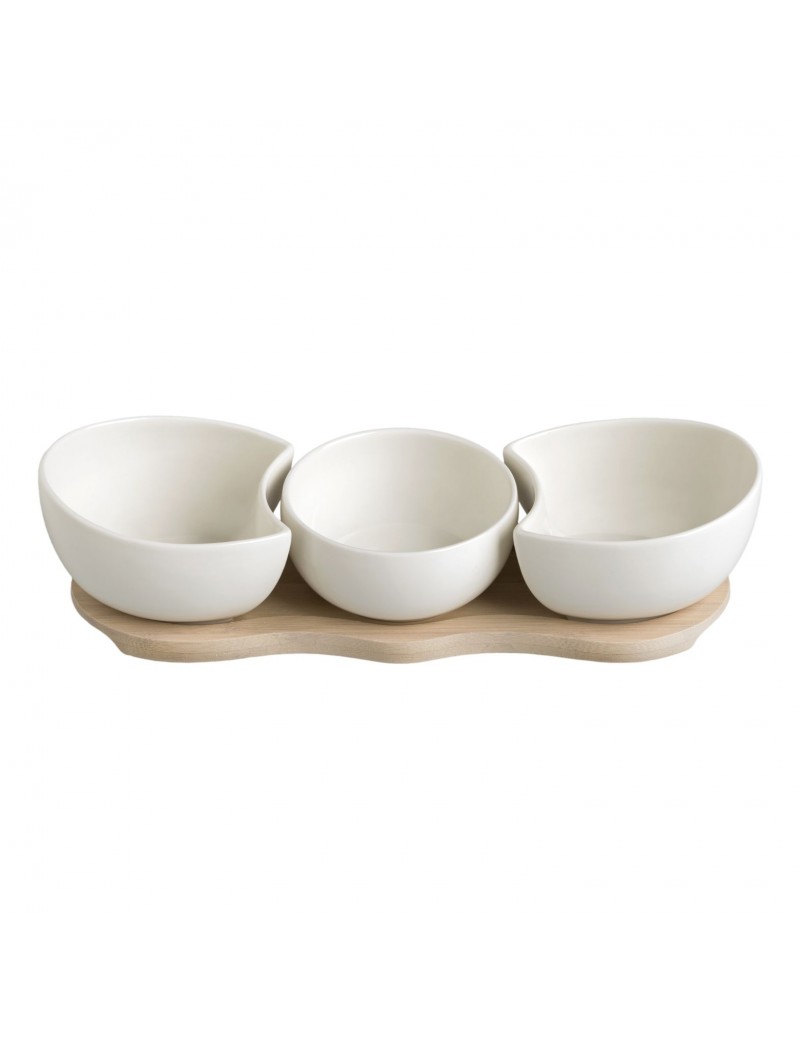 Antipastiera papillon porcellana bianca con superfice bamboo naturale - 53079
