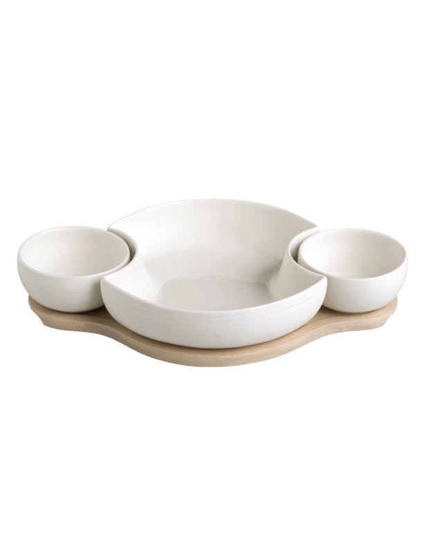 Antipastiera clown porcellana bianca con superfice bamboo naturale - 53080