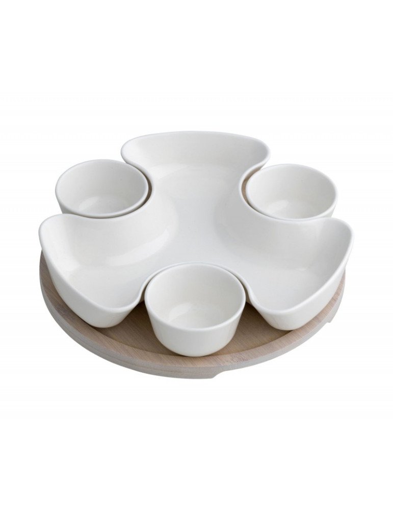 Antipastiera puzzle porcell bianca con supporto bamboo natur - 53375